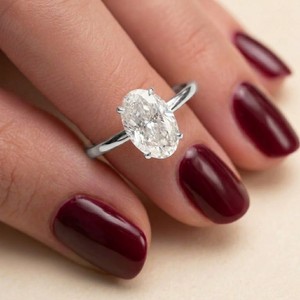 925 Sterling <b>Silver</b> Platinum Plated Oval Cut Moissanite Prong <b>Solitaire</b> Engagement <b>Ring</b> Women Elegant - Product Image 4