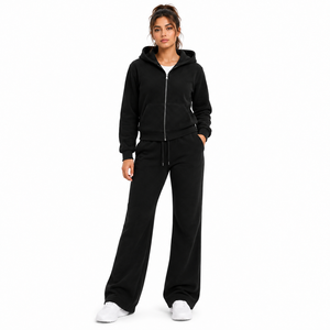 Conjunto Deportivo de Mujer de Alta Calidad con Sudadera con Cremallera y Pantalones Anchos con Cordón Ajustable, Traje Deportivo de Felpa - Product Image 1