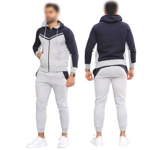 Ensemble de survêtement décontracté pour homme, 2 pièces, gris et bleu marine, avec sweat à capuche et pantalon de jogging, grandes tailles, pour l'automne - Product Image 5