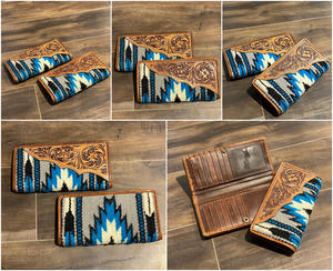 Nouvel arrivage de portefeuille à deux volets en cuir usiné aztèque de l'Ouest portefeuille à usage multiple en cuir matelassé aztèque unique pour femmes - Product Image 3