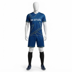 Ensemble d'uniformes de football personnalisés bleu marine géométriques respirants 100% polyester, maillot de football à manches courtes et short - Product Image 3