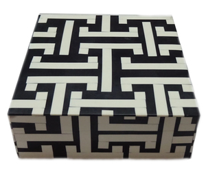 <b>Rectangular</b> Storage Box Black White Geometric Inlay Pattern Decorative Jewelry Case Resin Wood Hand-painted Multi-functional Art - Product Image 6