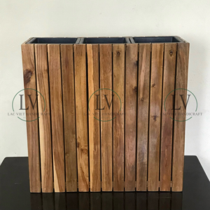 Pot de fleurs en bois d'acacia de qualité supérieure en gros avec doublure en plastique, jardinière décorative en bois massif naturel du Vietnam - Product Image 4