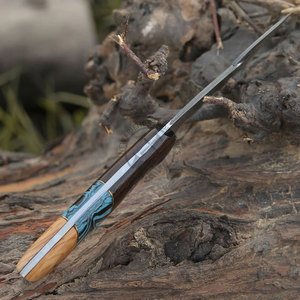 Couteau de chasse et de dépecage à lame pleine en acier Damas, manche en bois de wengé et olivier, poignée turquoise, lame de 5 pouces, fait main, lame fixe - Product Image 4