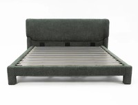 Cadre de lit king size moderne et luxueux en tissu rembourré avec sommier en bois de manguier couleur vert armée