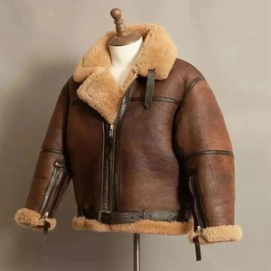 Blouson aviateur vintage B3 en cuir marron avec doublure en peau de mouton - Product Image 3