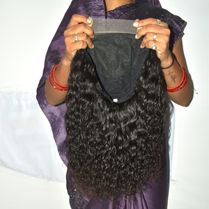 Wholesale Curly Cuticle-Aligned Remy Virgin Indian Temple Hair <b>Human</b> Hair <b>Wig</b> Natural Black for HD Lace Machine-Made - Product Image 3