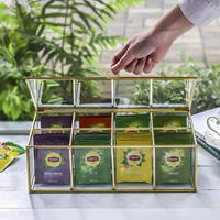 Personnalisé 8 Grilles Compartiments Divisé Rectangulaire Cas Tendance Bas Prix Fabriqué À La Main En Laiton En Métal Cadre Top Bijoux Organisateurs
