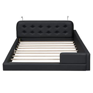Letto matrimoniale imbottito nero con piattaforma e 2 luci da lettura - Product Image 6