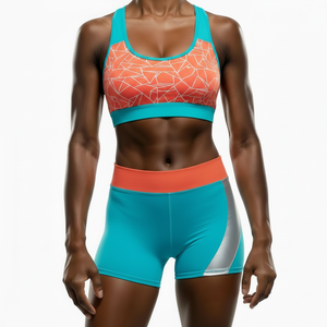 Conjunto de Yoga de 2 Piezas con Estampado Geométrico, Shorts de Cintura Alta y Top Corto con Espalda Cruzada, Transpirable, de Spandex y Poliéster - Product Image 1