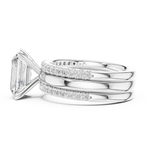 Anillo de compromiso y boda para mujer con diamante de laboratorio certificado IGI de lujo ecológico moderno de 3 CT con corte radiante y dos bandas a juego. - Product Image 6