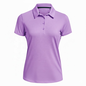 Wholesale Women's Purple Short Sleeve Polo Shirt 100% Polyester Knitted Solid Color Casual Regular Fit Breathable - Product Image 1