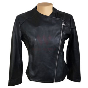 Chaqueta de Mujer Personalizada de Cuero Genuino y Lona Tejida para Invierno, con Cierre y Manga Larga, Acabado de Calidad - Product Image 3