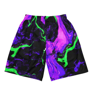 Shorts de Secado Rápido con Estampado Abstracto Verde y Morado, Cintura Media Elástica, Casuales, 100% Poliéster, Tejido de Punto - Product Image 2