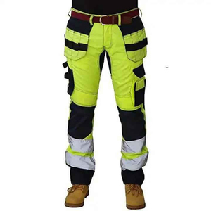 Pantalon de travail réfléchissant haute visibilité en polyester de qualité supérieure pour hommes, conforme à la norme ANSI Classe 1, avec LED clignotantes, noir, marque personnalisée, multi-poches - Product Image 2