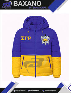 Blouson d'hiver chaud à capuche bleu et jaune de la sororité Sigma Gamma Rho, style streetwear, avec logo frontal et design grec personnalisé pour sororité - Product Image 6