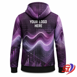 Sweat à capuche graphique personnalisé, motif vague prune-lilas, fermeture éclair intégrale, logo marque privée, vente en gros, OEM, vêtements streetwear - Product Image 2