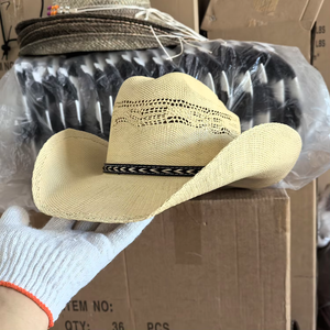 Beige Straw Cowboy <b>Hat</b> With Black <b>Band</b> Wide Brim Unisex Outdoor Spring Summer Casual Adult Fit 58-60CM - Product Image 4