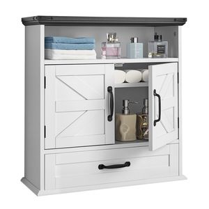 Bianco 2 porte bagno armadio a muro regolabile scaffale wc armadietto dei medicinali montato a parete cassetto organizzatore appeso per - Product Image 1