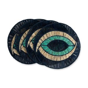 Ensemble de sous-verres en rotin œil porte-bonheur faits à la main, tapis de table tissé naturel, décoration de table bohème, dessous de verre protecteur, accessoire artisanal pour la maison - Product Image 1