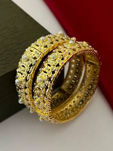 Bhargavi Indian Rhodium Plated Jadau Handcrafted Imitation Pearl <b>Bangles</b> <b>Set</b> Women | Luxury Bridal Wedding Ethnic Traditional - Product Image 3