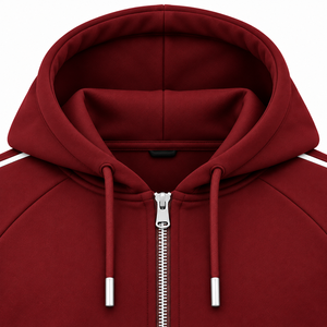 Ensemble survêtement homme personnalisé bordeaux avec sweat à capuche zippé et pantalon de jogging à manches rayées en molleton - Product Image 3