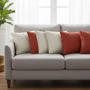 SOGA Ensemble de 6 housses de coussin de 45 cm, 3 en tricot losanges rouges classiques et 3 en tricot torsadé crème pour sièges et coussins - Product Image 3