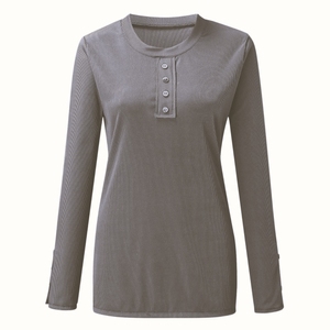 Women's Cotton Ribbed Henley T Shirt Long Sleeve Button Front Knitted Tee Casual Regular Fit Breathable Custom Logo - Product Image 4