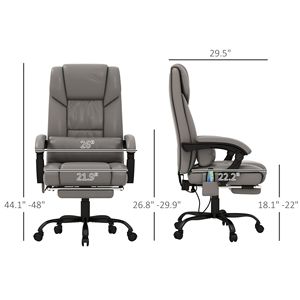 Sedia da Ufficio Direzionale Ergonomica con Schienale Alto in Pelle PU, 6 Punti di Vibrazione, Altezza Regolabile, Telecomando, Grigia - Product Image 3