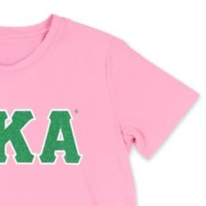 T-shirt brodé personnalisé noir pour femme avec lettrage, manches courtes, col rond, bordure rose et verte, style décontracté et tendance - Product Image 3