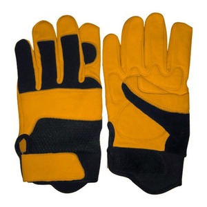 Gants à doigts complets en cuir antidérapants pour l'extérieur unisexe toutes saisons avec fermeture auto-agrippante jaune noir - Product Image 1