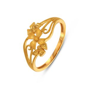 Premium Botanical Flower Gold Plated Ring Elegant <b>Twin</b> Blossom Floral Design with Flowing Leaf Details and Sophisticated Polish - Product Image 1
