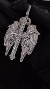 925 Silver Moissanite <b>Angel</b> Wing Cross Pendant Iced Out <b>Charm</b> Jewelry for Men Women Party Gift - Product Image 3