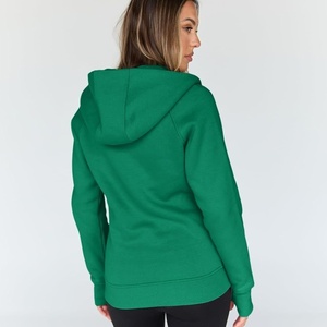 Sudadera con capucha de forro polar para mujer, 100% algodón, verde liso, corte ajustado, con cremallera completa, de alta calidad, parte superior de chándal, venta al por mayor - Product Image 6