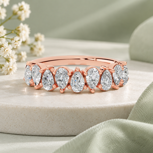 Bague Couronne pour Femme Demi-Éternité Diamant de Laboratoire Taille Poire Or Massif 18K Incolore VVS Neuf Pierres Or Blanc Jaune Rose - Product Image 1
