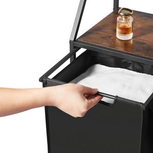 Cesto Portabiancheria a 2 Livelli con Struttura in Metallo e Piano in Legno, Organizzatore con 3 Sezioni e Ruote, in Poliestere - Product Image 6