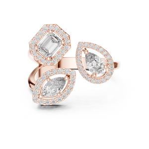 Anillo de Compromiso VDS de Oro de 14K con Tres Diamantes de Color E, Corte Pera, Marquesa y Esmeralda, Halo de Diamantes Cultivados en Laboratorio, Certificado IGI, Rodio - Product Image 1