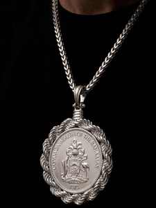 925 Silver Flamingo Pendant Necklace <b>Rope</b> Edge Oval Medallion Coin Inspired Jewelry for Party Wear - Product Image 3
