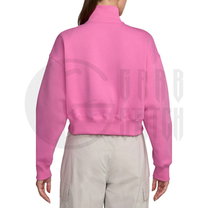 Sudadera de Forro Polar Oversize para Mujer, Personalizada, con Cierre de Cremallera de Cuarto, Estampada, con Logo Frontal, Cuello Simulado, Rosa, OEM ODM - Product Image 5
