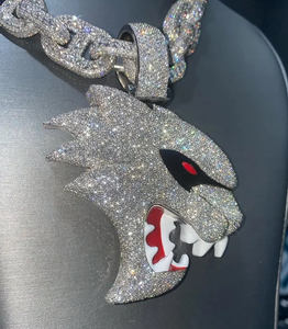 Pendentif pour homme hip-hop en argent 925 plaqué rhodium, thème animalier avec cristaux, design œil rouge et dents, pour usage quotidien - Product Image 3