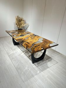 Modern Live Edge Solid Wood Epoxy Dining Table <b>Blue</b> Resin <b>Top</b> Durable Handmade Construction Premium Dining Room Furniture Entry - Product Image 4