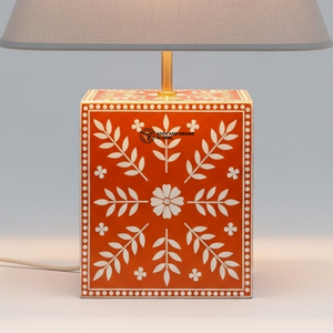 Handcrafted <b>Orange</b> Floral Inlay Table Lamp | Decorative Designer Home <b>Lighting</b> - Product Image 4