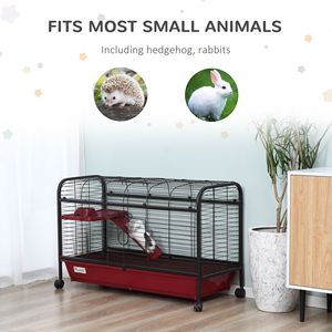 Cage pour petits animaux de 41 pouces avec plateforme à roulettes, rampe et maisonnette pour lapins et furets, y compris une mangeoire - Product Image 4