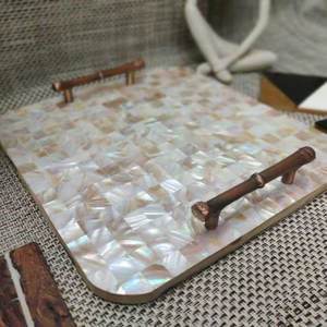 Bandeja de diseño moderno con incrustaciones de nácar, bandeja de servir de MDF, bandejas decorativas, bandeja de resina a muy bajo precio. - Product Image 1