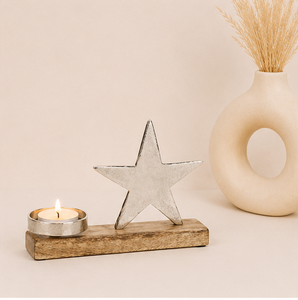 Modern Handmade Durable Aluminum Star Tealight Candle Holder Customizable Eco-Friendly Mango Wood Base for <b>Christmas</b> Home - Product Image 2