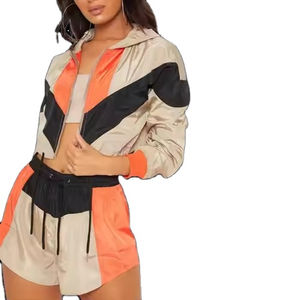 Conjunto de dos piezas de chaqueta corta cortavientos y pantalones cortos de chándal con cremallera para mujer, de peso pesado, venta al por mayor 2026 - Product Image 3