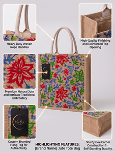 Sacs fourre-tout en jute écologiques en gros, personnalisables avec logo imprimé, réutilisables, avec fermeture éclair, pour courses, coton, plage - Product Image 4