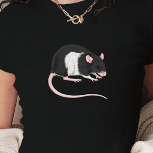 Camiseta Corta de Moda para Mujer, Cuello Redondo, Corte Ajustado, Estilo Y2K, con Estampado Detallado de Rata, Tejido de Punto, Spandex/Poliéster - Product Image 3