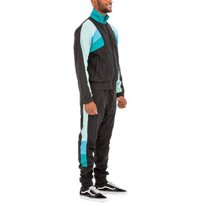 Ensemble de survêtement pour homme à blocs de couleur, manches longues, fermeture éclair, style sportif, respirant, en polyester, pour l'automne, coupe classique - Product Image 2