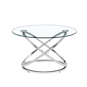 Tavolo da Pranzo Moderno in Vetro Temperato Rotondo con Gambe Argentate - Product Image 2